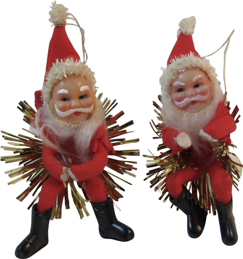 2 Santa Claus Ornaments With Tinsel Stars Vintage Japan - Christmas Ornament (1026x1026), Png Download