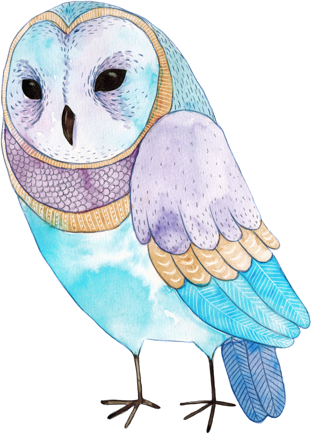 Hand-painted Colored Sprout Owl Png Transparent Material - Art Print: Sem's Watercolor Funny Kids Illustration (1024x1415), Png Download