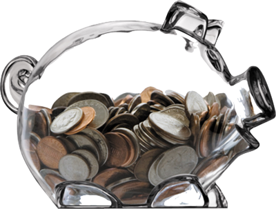 Piggy Bank Transparent Background Download - Glass Piggy Bank With Money (400x303), Png Download