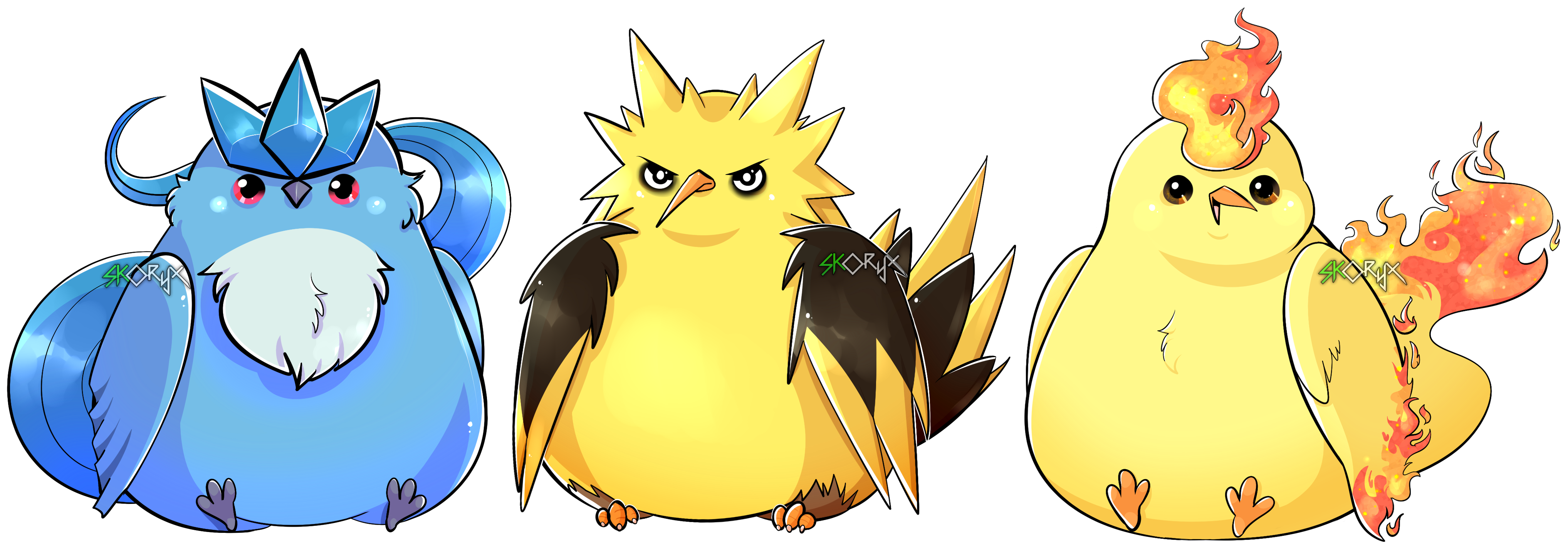 Anime, Skoryx, Pokémon, Articuno, Zapdos, Moltres, - Légendaire Pokemon Oiseau Trio (boutons/aimants) | (4070x1425), Png Download