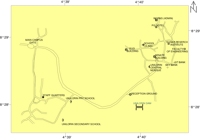 Road Map Of University Of Ilorin Showing The Study - University Of Ilorin (850x590), Png Download