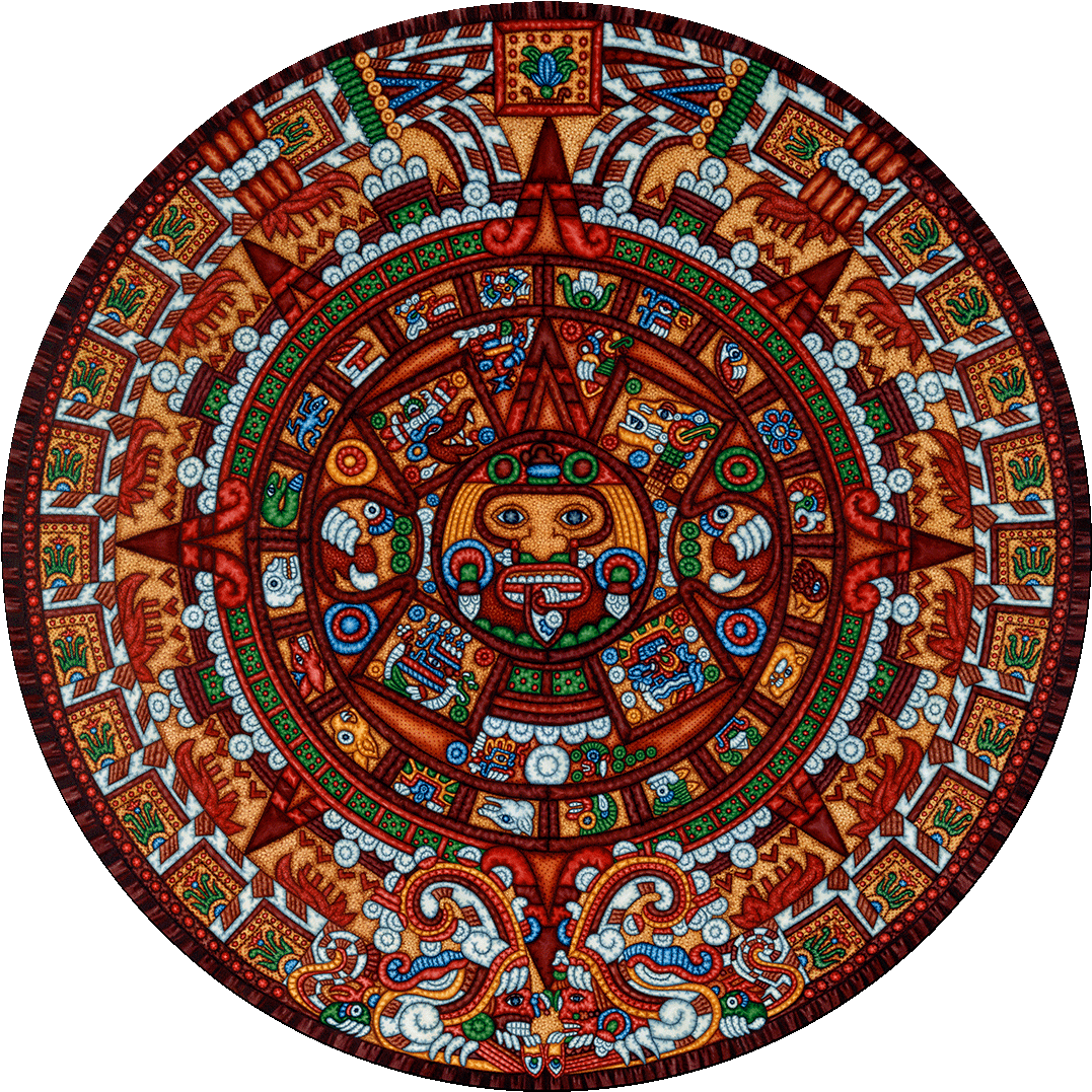 Aztec Religion - Aztec Calendar 500pc Round Jigsaw Puzzle By Eric Dowdle (1100x1100), Png Download