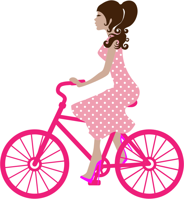 Bicycle Clipart Colorful - Girl On A Bike Png (646x696), Png Download