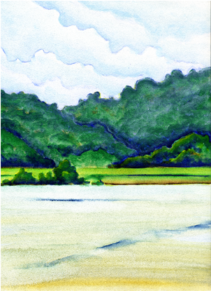 River - Painting (388x442), Png Download