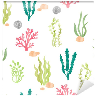 Watercolor Seamless Pattern With Corals, Seaweeds, - Algas Marinas Para Cortar (400x400), Png Download