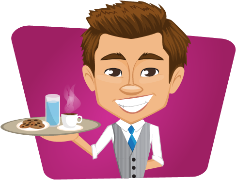 Waiter Clipart Png Download - Waiter Holding Tray Cartoon (596x453), Png Download