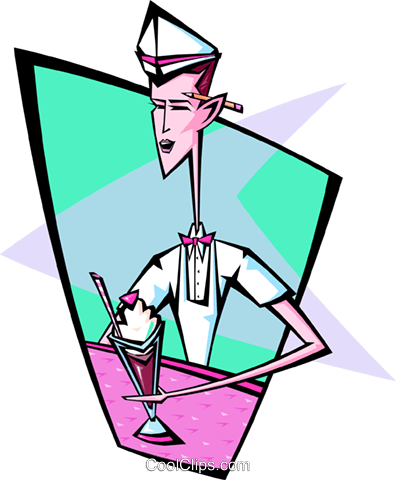 50's Ice-creamer Parlor Waiter - Illustration (396x480), Png Download