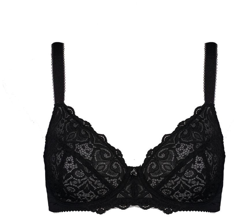 Enhanced Support Retro Lace Bra Black - Bra (479x444), Png Download