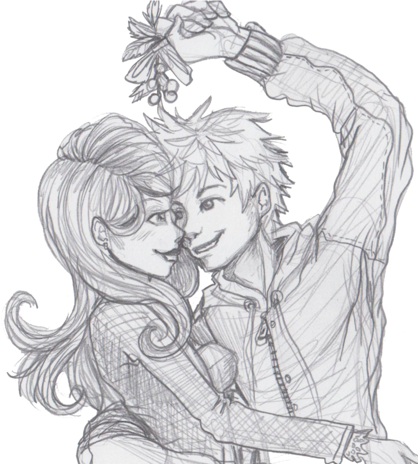 28 Collection Of Mistletoe Kiss Drawing (859x929), Png Download