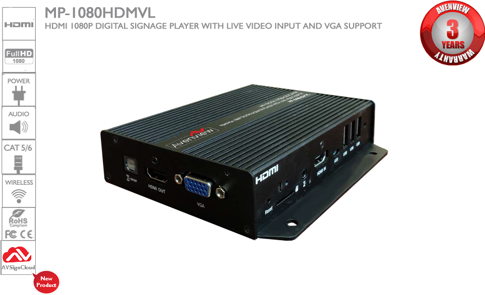 Digital Signage Player With Live Video Input - Avenview Cpro-hdm-cvida Hdmi Down Converter (995x620), Png Download