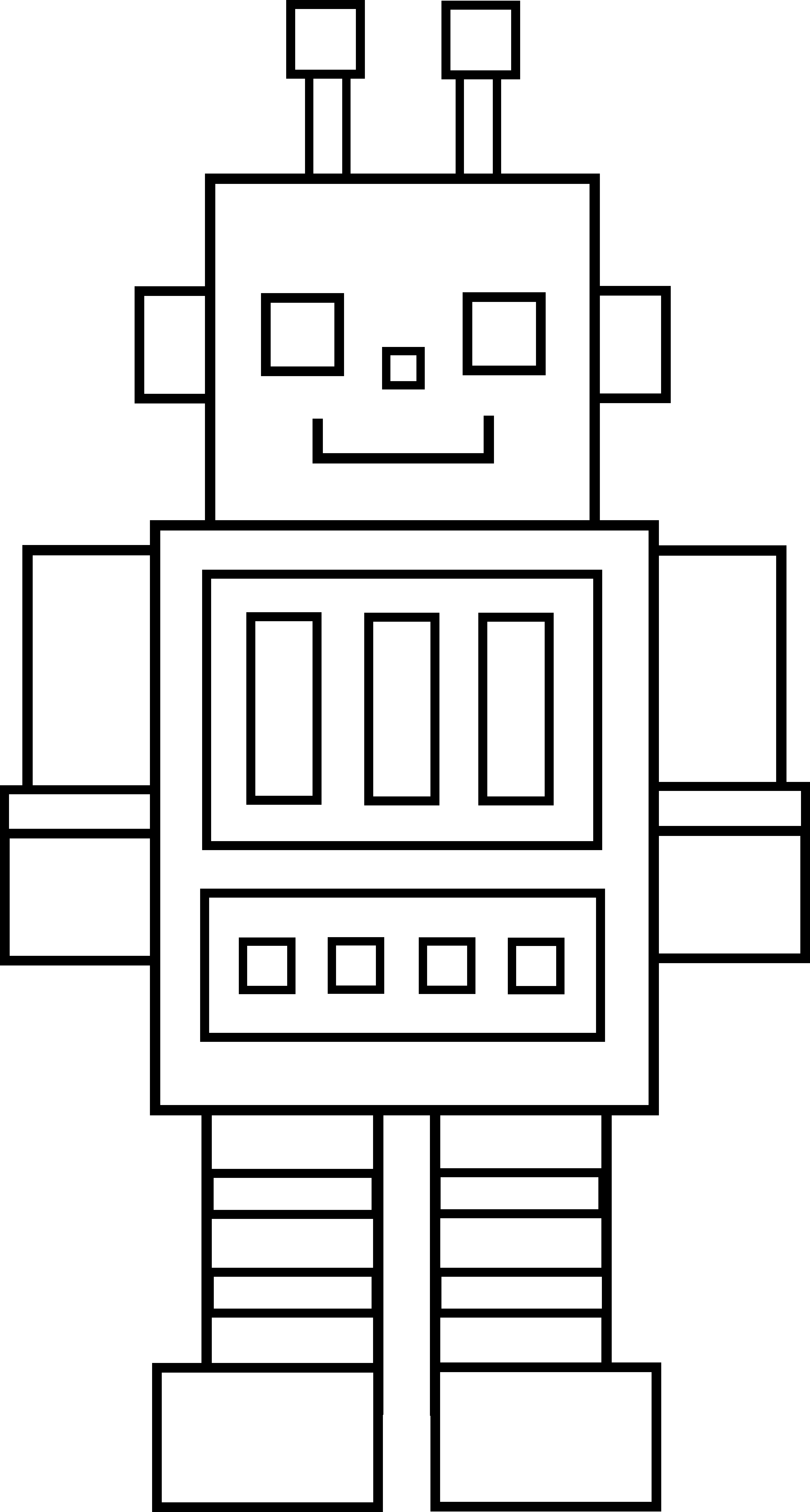 Little Robot Line Art- Could Have This As An Option - Outline Picture Of Robot (4857x9069), Png Download