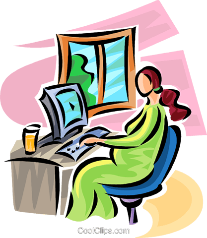 Pregnant Woman Working At A Computer Royalty Free Vector - Pregnancy (417x480), Png Download