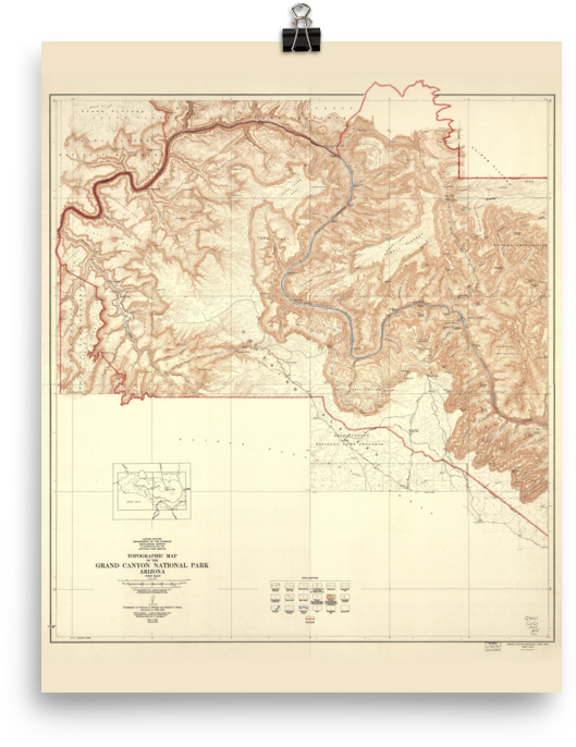 Grand Canyon National Park West End 1948 Map - Topographical Map - Grand Canyon, West Half Arizona (1000x1000), Png Download