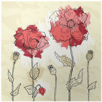 Red Poppies On A Crumpled Paper Background Poster • - Paper (400x400), Png Download