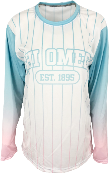 Chi Omega Custom Ombre Baseball Tee - Long-sleeved T-shirt (464x585), Png Download