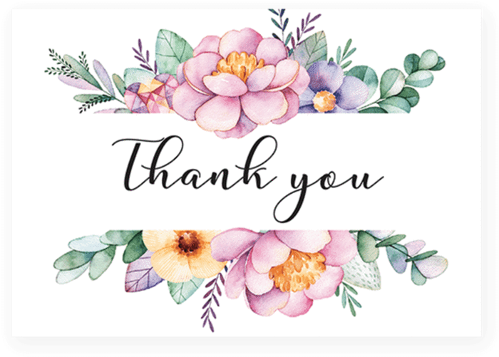Download Transparent Printable Thank You Card With Pink Flowers By ...