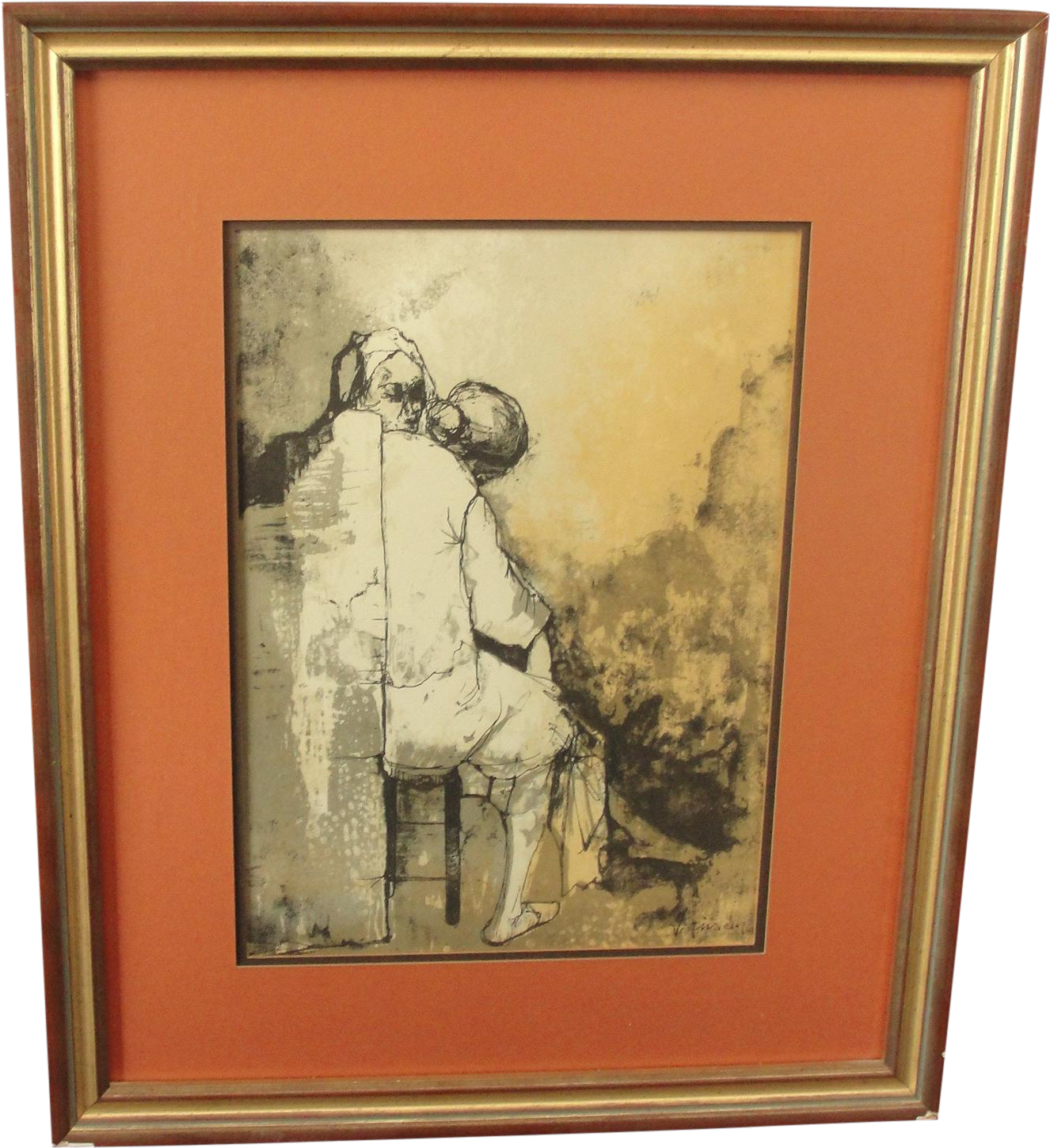 Vintage Watercolor Painting Of 2 Ladies On A Bench - Watercolor Painting (1472x1610), Png Download
