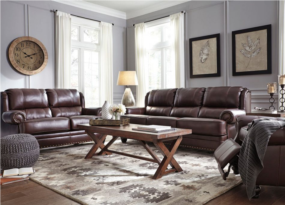 Glengary Leather Living Room Group - Signature Design By Ashley 3170035 Glengary Chestnut (950x950), Png Download