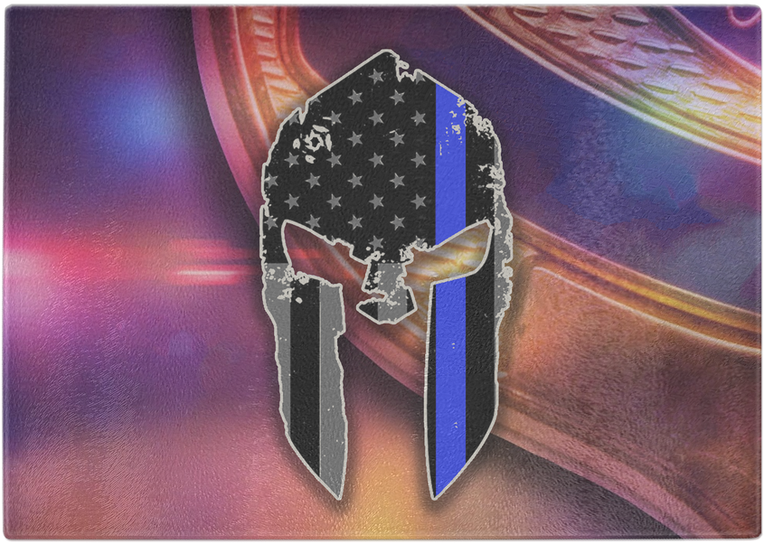 Spartan Helmet Thin Blue Line Flag Cutting Board - Revolver (1024x1024), Png Download
