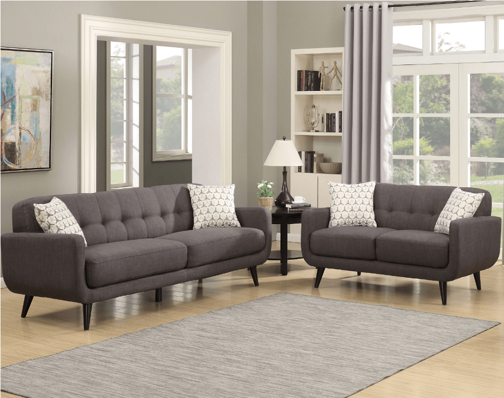 Ac Pacific, Ac Pacific Charcoal Gray 2pc Set Crystal - Mid Century Modern Living Room Set (1000x1000), Png Download
