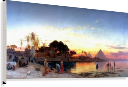 Landscape On The Nile With The Pyramids In The Back - Giclee Painting: Corrodi's Art Print: Herman David (429x292), Png Download