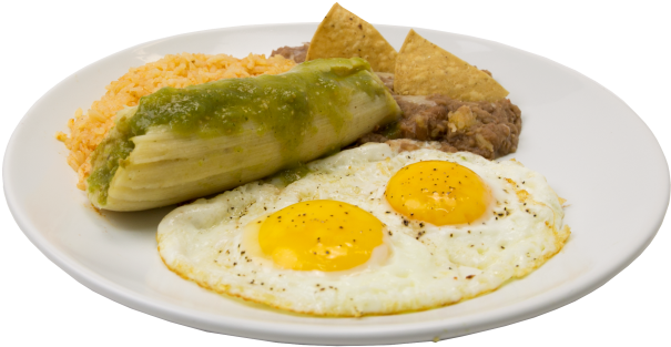 Tamale Combination - Tamales And Fried Egg (630x358), Png Download