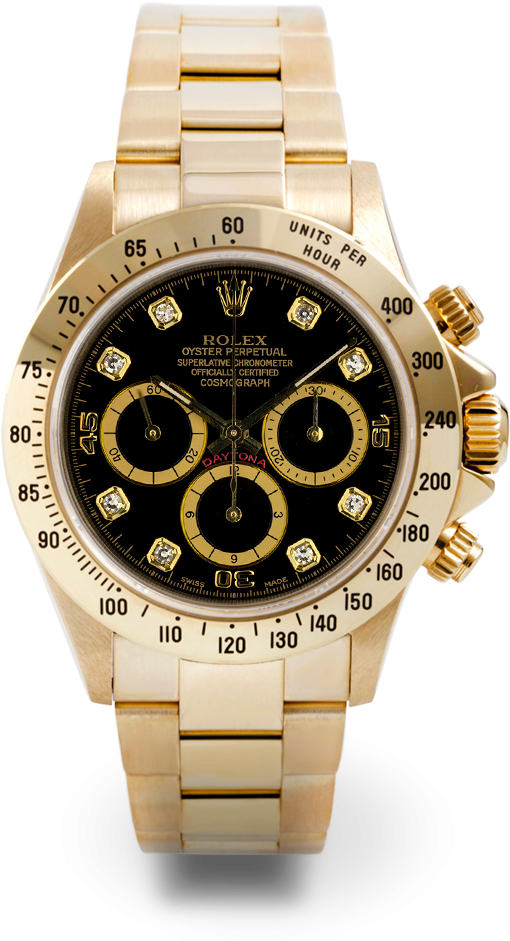 Rolex Daytona 18k Yellow Gold Black Diamond Dial 16528 - Presidential Rolex Rose Gold (1000x1000), Png Download