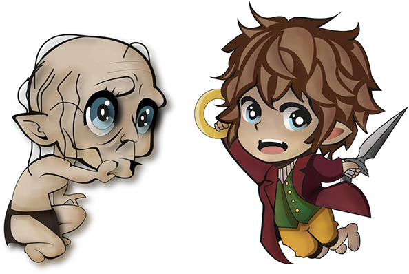 Frodo Gollum Kawaii - Cartoon Gollum (600x415), Png Download