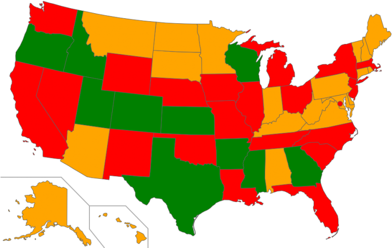 Green Indicates States With Mandatory Campus Carry - States That Allow Corporal Punishment In Schools 2018 (800x495), Png Download
