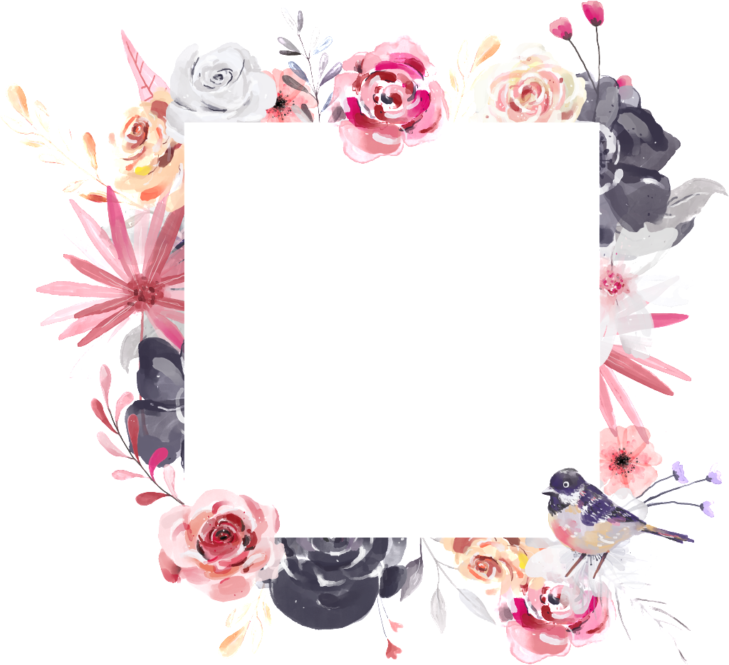 Hand Painted Square Flower Frame Png Transparent - Transparent Square Frame Flowers (1024x934), Png Download