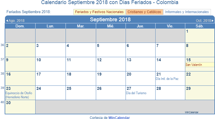 Mie Jue Colombia Calendario Newspictures Mie Jue Colombia - Calendario Septiembre 2018 Con Festivos (744x422), Png Download