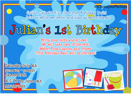 Summer Splash Pool Birthday Party Custom Digital Invitations (500x500), Png Download