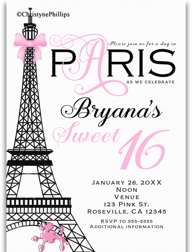 Paris Pink & Black Elegant Chic Birthday Party Invitations - Paris Notebook & Journal. Productivity Work Planner (500x500), Png Download