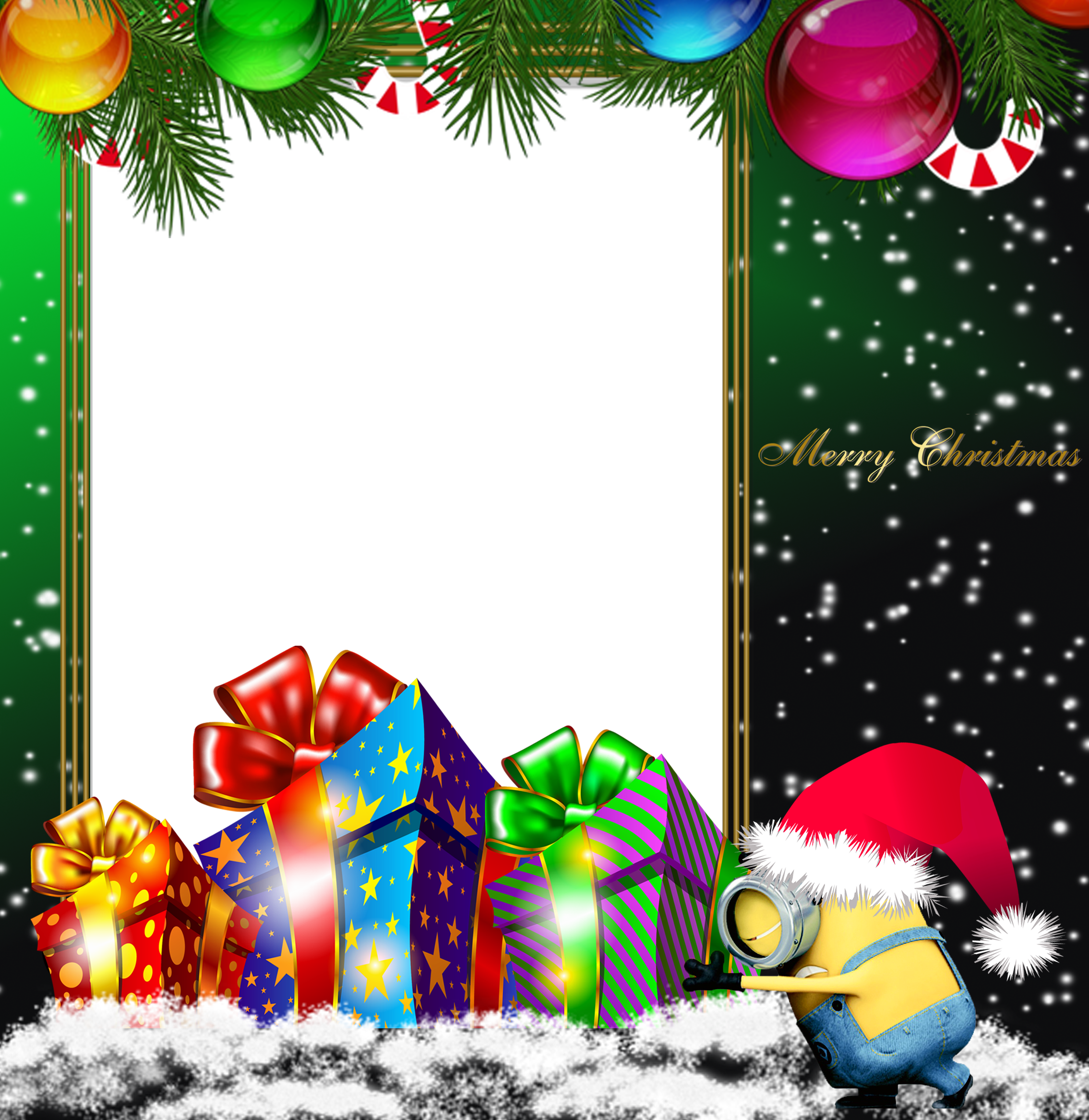 Merry Christmas Green Png Minion Photo Frame - Christmas Gift Postcard Post Card (584x600), Png Download