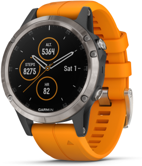Titanium With Solar Flare Orange Band - Fenix 5 Plus (300x400), Png Download