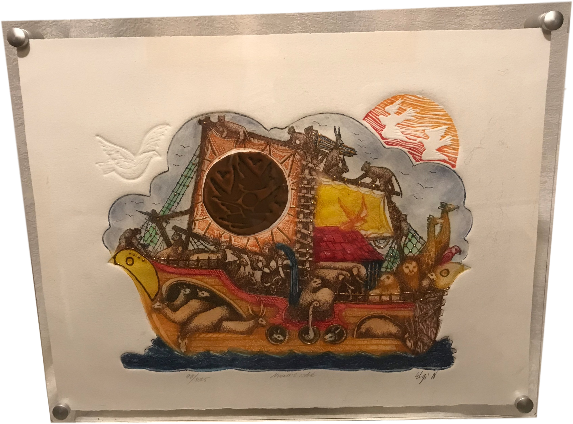 Signed Mixed Media Noah's Ark Lucite Floating Frame - Art (2175x1608), Png Download