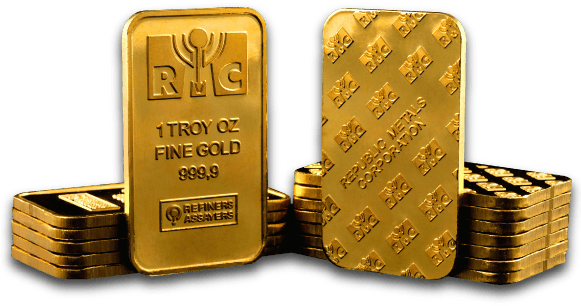 Republic Metals 1 Oz Gold Bar Front Back Schiffgold - Gold Bar (580x364), Png Download