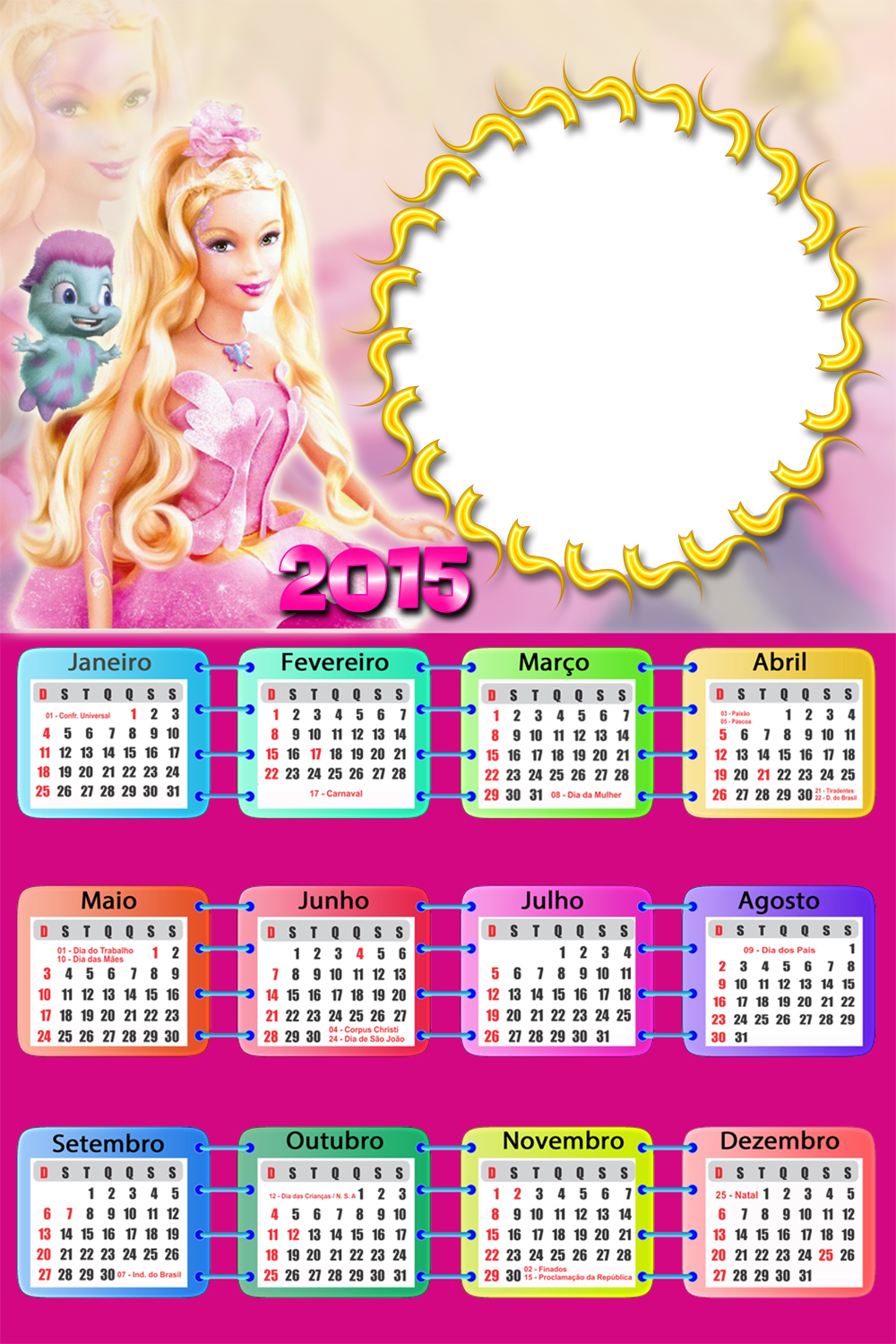 Moldura Barbie 2015 - Calendar (1000x1500), Png Download