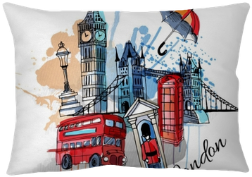 Watercolor Vector London Background Throw Pillow • - London Icons (400x400), Png Download