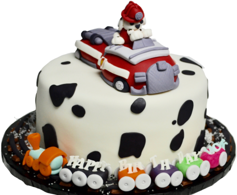 Marshall Paw Patrol Cake With Fire Truck And Train - Cake (600x429), Png Download