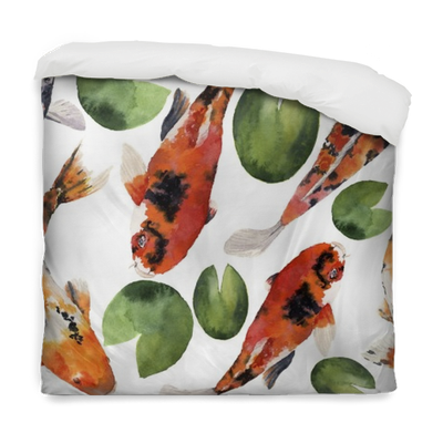 Watercolor Oriental Rainbow Carp With Water Lily Seamless - Watercolor Painting (400x400), Png Download