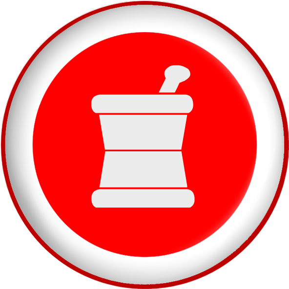 Mortar Pestle Pharmacy Symbol Red Button - Pharmacy Button (600x600), Png Download