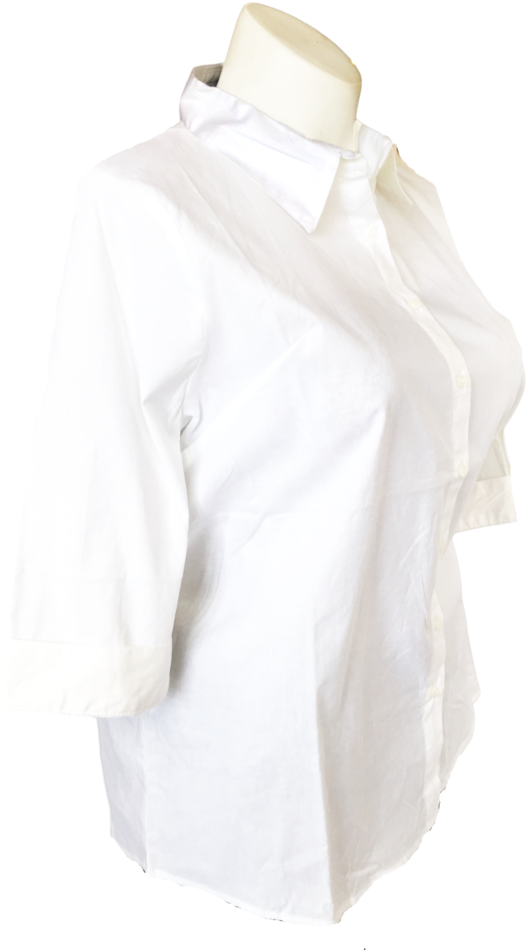 Stretch Button Up Cotton Blouse White - Blouse (732x1024), Png Download