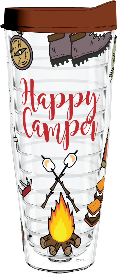 Happy Camper 26oz Tumbler - Best Gift - Happy Camper Vintage Camper Hoodie/t-shirt/mug (516x1191), Png Download