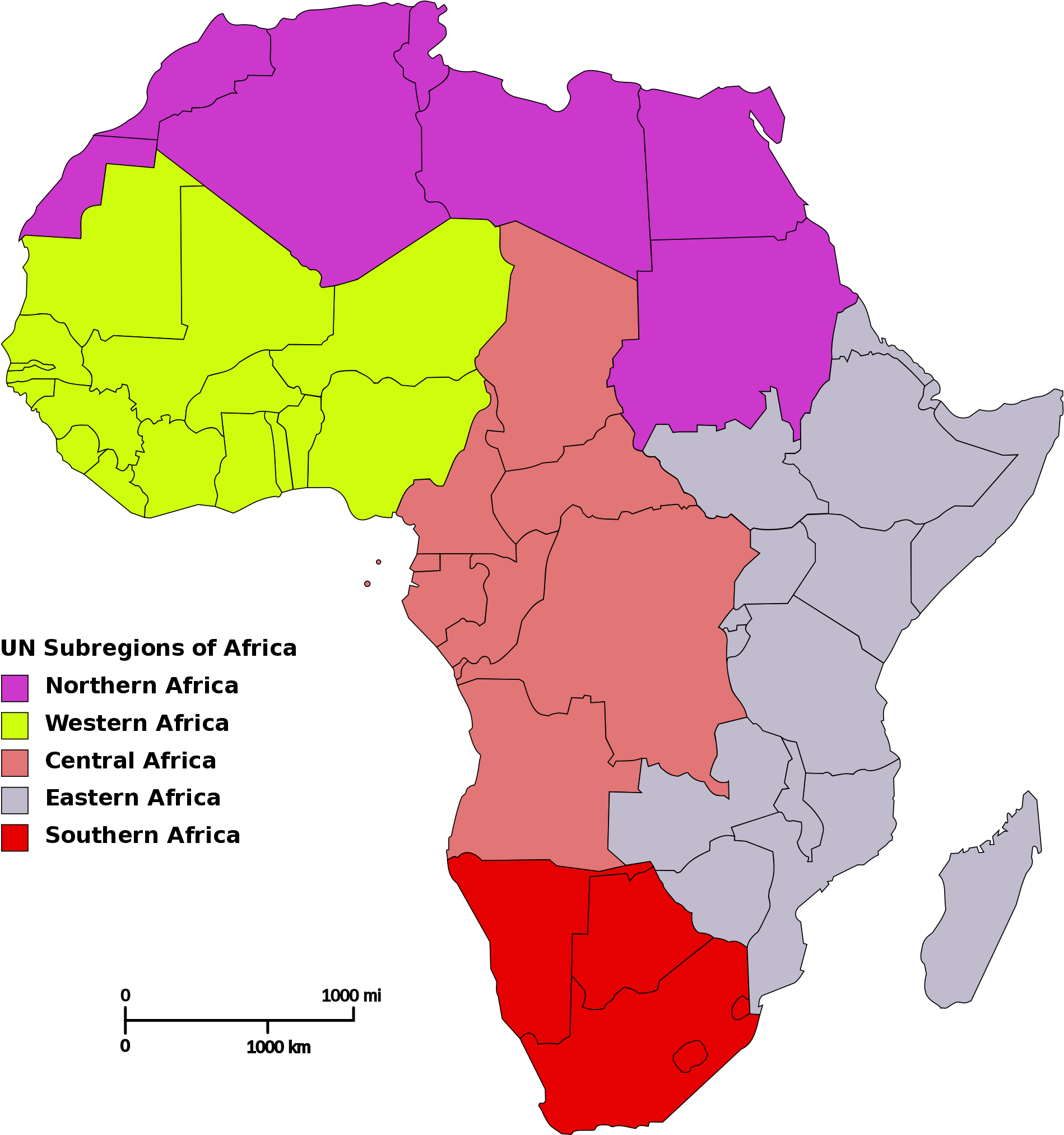 Un Subregions Of Africa - Regions Of Africa Map (2000x2050), Png Download