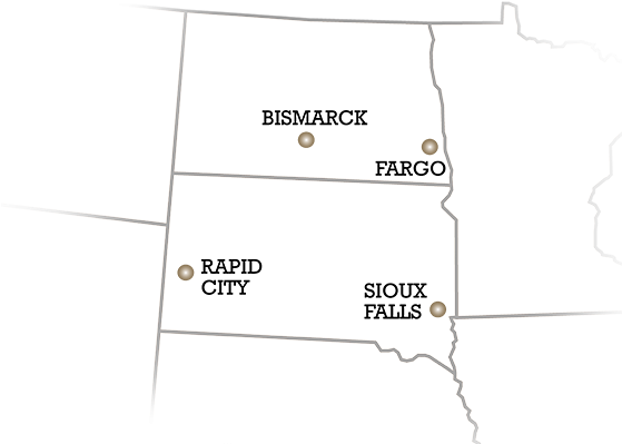 Hvac Elements Has Offices In Four Locations In North - Fargo To Sioux Falls Map (558x420), Png Download