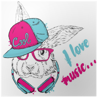 Vector Rabbit - Hare Headphones Vector Rabbit Hipster Vector Illustration (400x400), Png Download