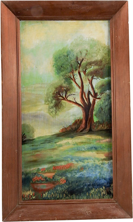 Vintage Bluebonnet Landscape Painting - Landscape Painting (613x1024), Png Download