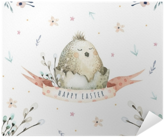 Hand Drawing Easter Watercolor Flying Cartoon Bird - Niedliches Osterei Glückliches Eastercard Karte (400x400), Png Download