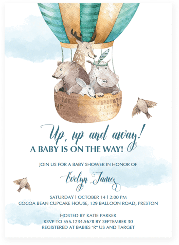 Up Up And Away Baby Shower Invitation Template Download - Hot Air Balloon Baby Shower Invitation Template (819x1024), Png Download